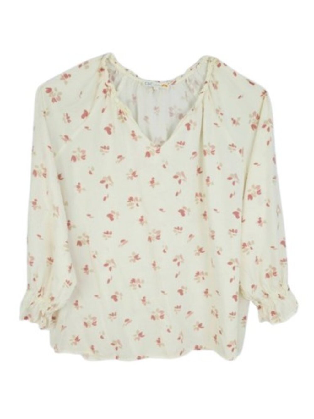 C&C California 1X Cream Floral Boho Ruffle Sleeve Blouse